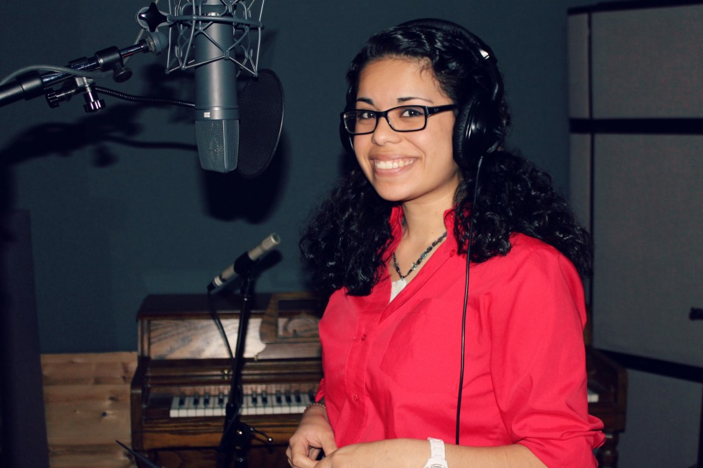 The talented Lindsey Salazar '16 records vocals on her first recording sesh ever!