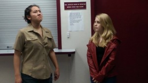 Paige Maney'16 as (now beardless) Nigel Thornberry, and Jacquie  as Buffy