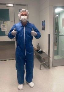 Josh Sonico '16, suited up for the lab.