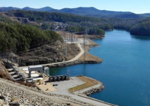 Jocassee Dam in South Carolina. It serves for hydroelectric power generation and flood control. Bad things happen if this baby blows.
