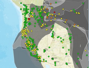 The EPA  compiled this map from air quality monitoring stations and satellite images to show levels of particulate matter and smoke plumes. 