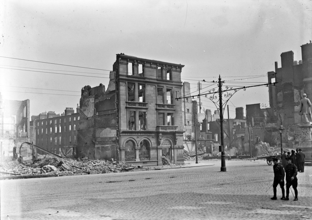 Abbey Street Corner, Hibernian Bank Shelled, 1916, via New Old Stock (Copyright Free)