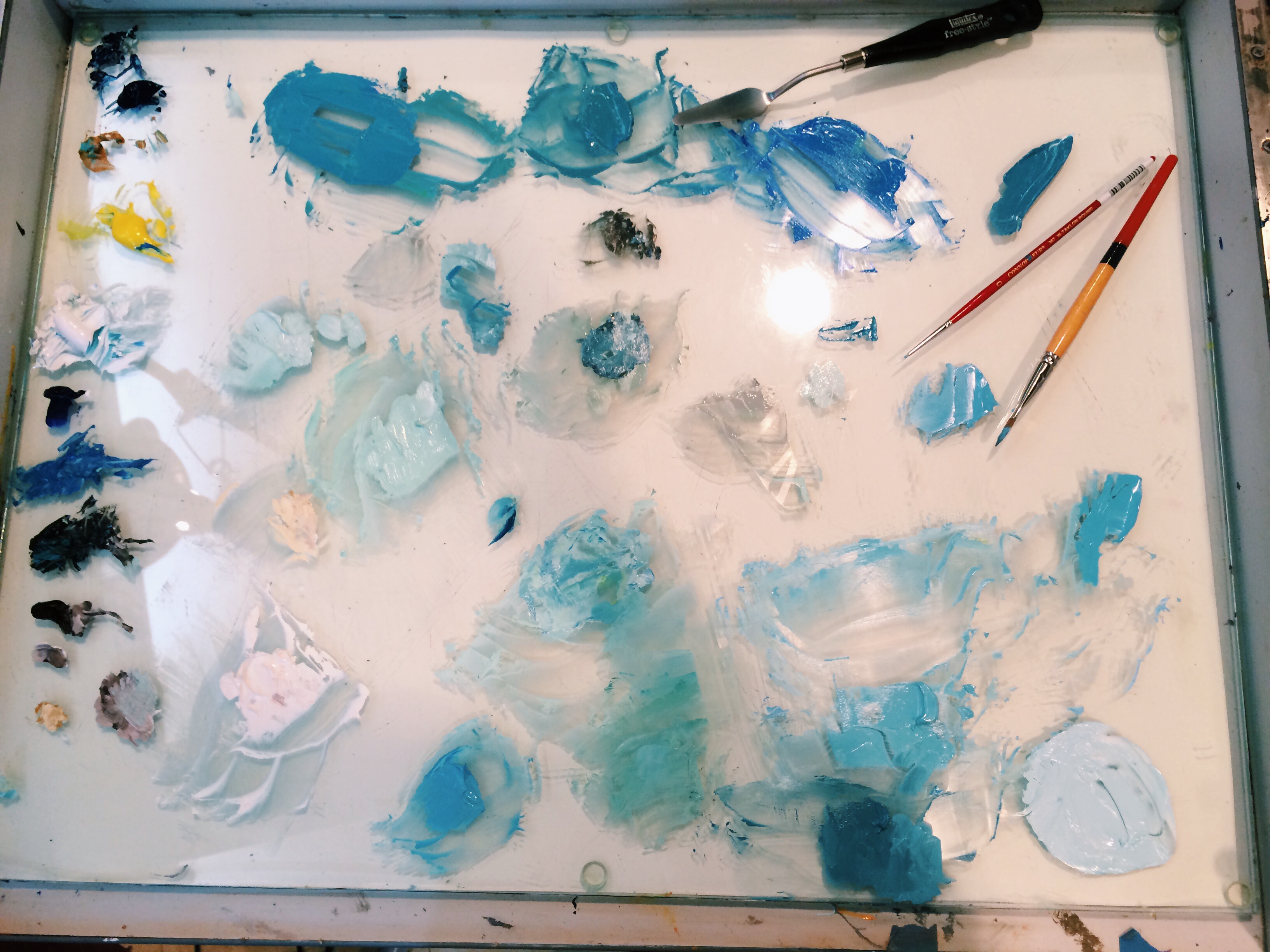 My palette: so many shades of blue and teal!