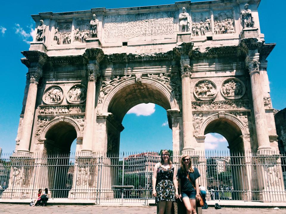 Kenzy Sorensen '15 and Marissa Irish '16 chillin' with the Arch of Constantine