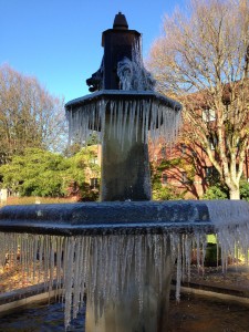The fountain, the morning after it froze.