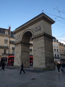 This is either a tiny(er) Arc de Triomphe or one of the last remains of the medieval wall that surrounded Dijon; it is possible that I misunderstood the tour guide.