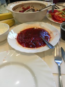 A bowl of borscht we had at lunch, soo good!
