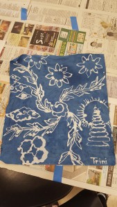 My finished batik design, dyed in indigo.