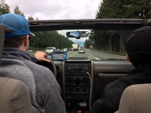 Driving down the highway with the roof off.